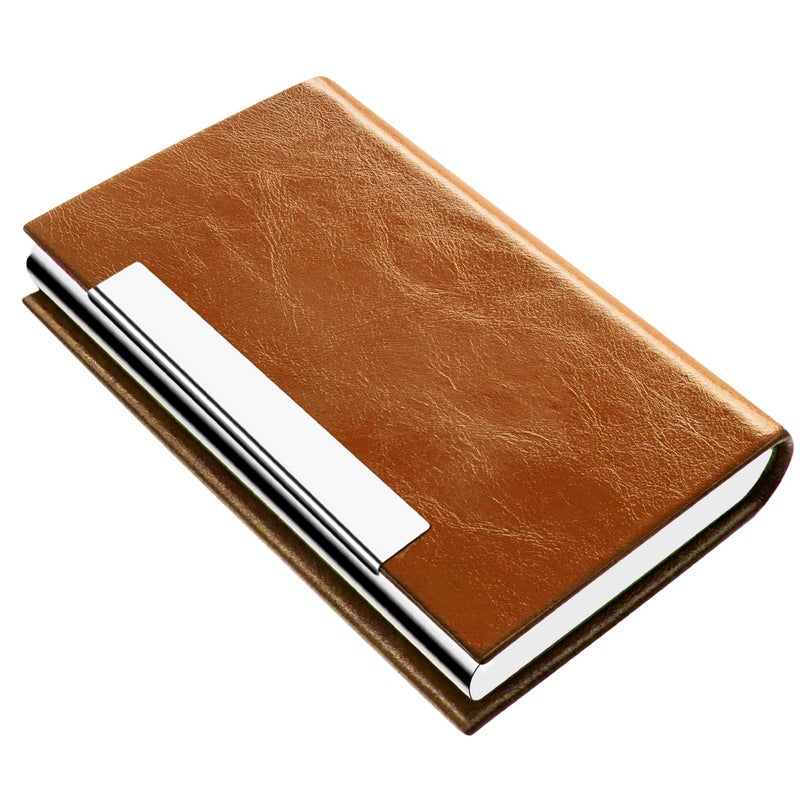 Padike Business Card Holder, Business Card Case Professional PU Leather & Stainless Steel Multi Card Case,Business Card Holder Wallet Credit Card ID Case/Holder for Men & Women. (V-Brown) - Image 1